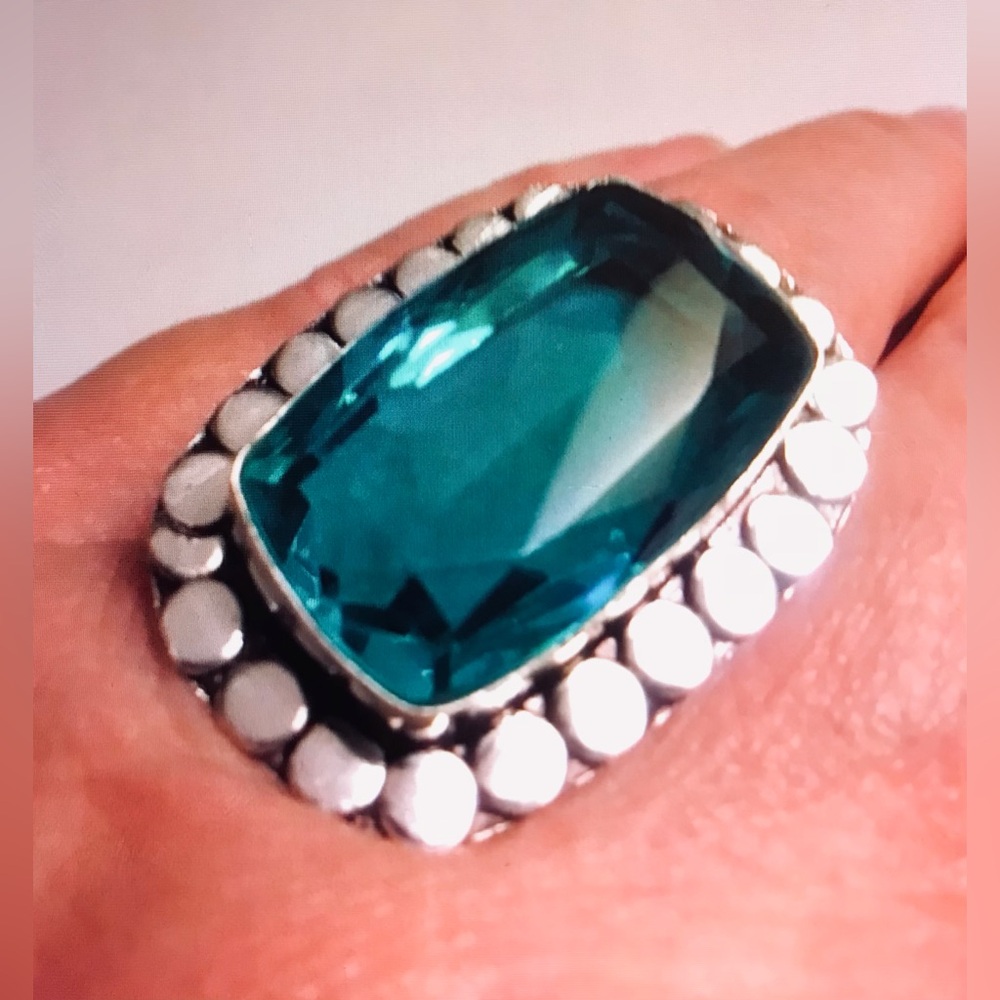 Green Tourmaline Stamped 925 Sterling Silver Ring